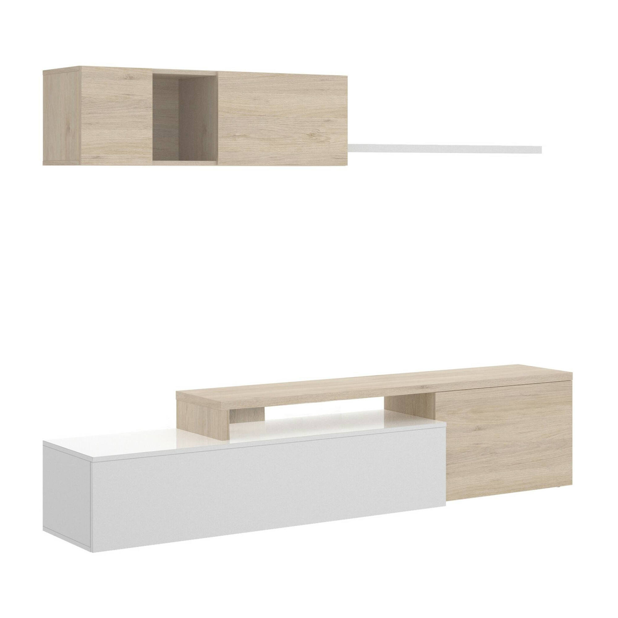 foto del prodotto dmora parete attrezzata axayazala, set da soggiorno modulare ad angolo, mobile salotto porta tv multiposizione, 201x41h180 cm, bianco lucido e