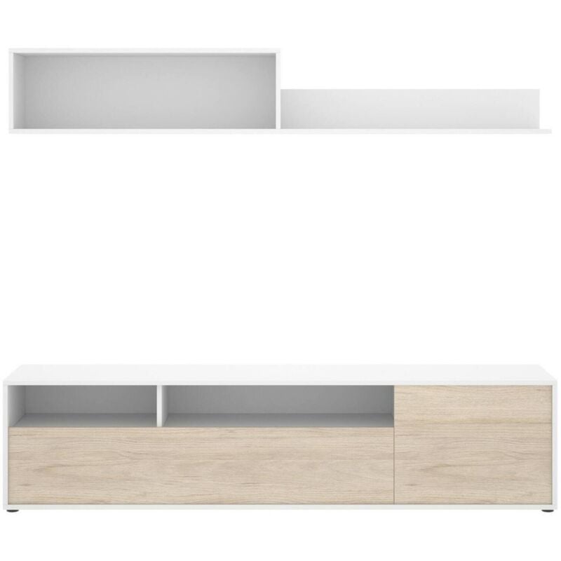 foto del prodotto dmora parete attrezzata gabberi, composizione soggiorno, mobile salotto multiuso, armadio porta tv, 180x35 h44 cm, bianco e rovere
