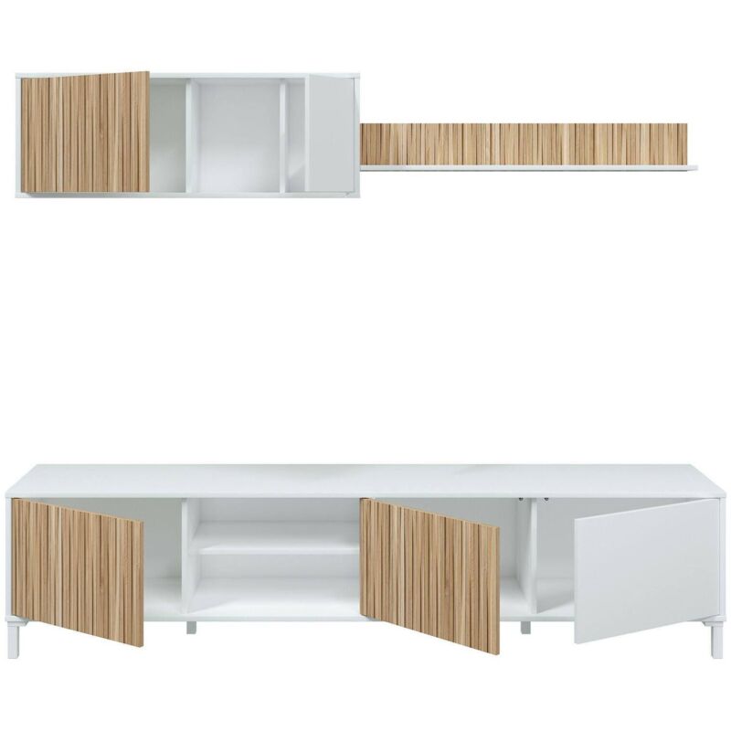 foto del prodotto dmora parete attrezzata grant, composizione soggiorno, mobile salotto multiuso, armadio porta tv, 200x40 h47 cm, bianco e rovere