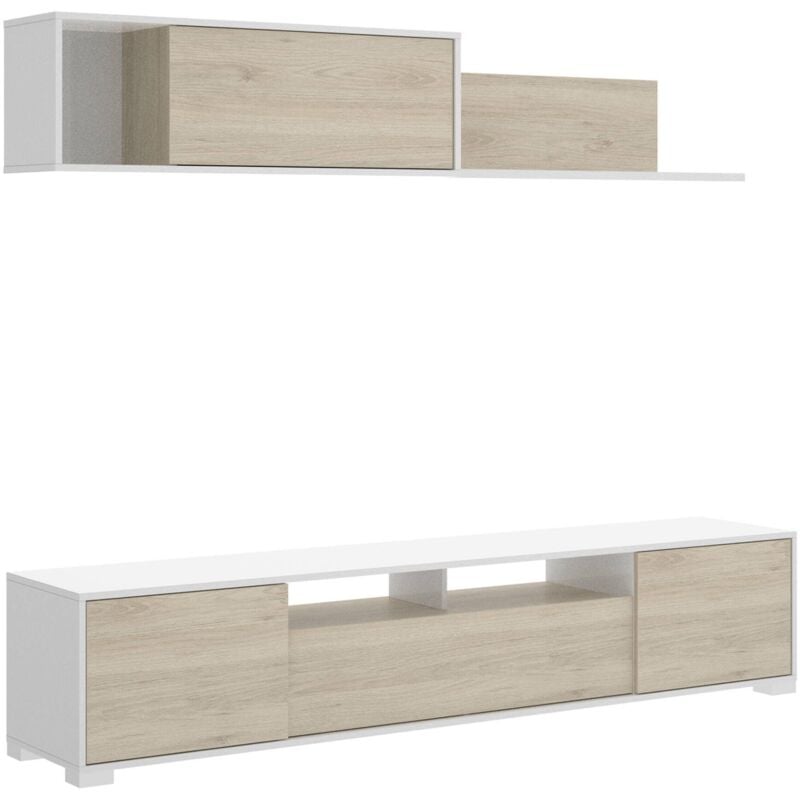 foto del prodotto dmora parete attrezzata gruf, set da soggiorno porta tv, mobile salotto multiuso, 200x41h180 cm, rovere e bianco, con imballo rinforzato