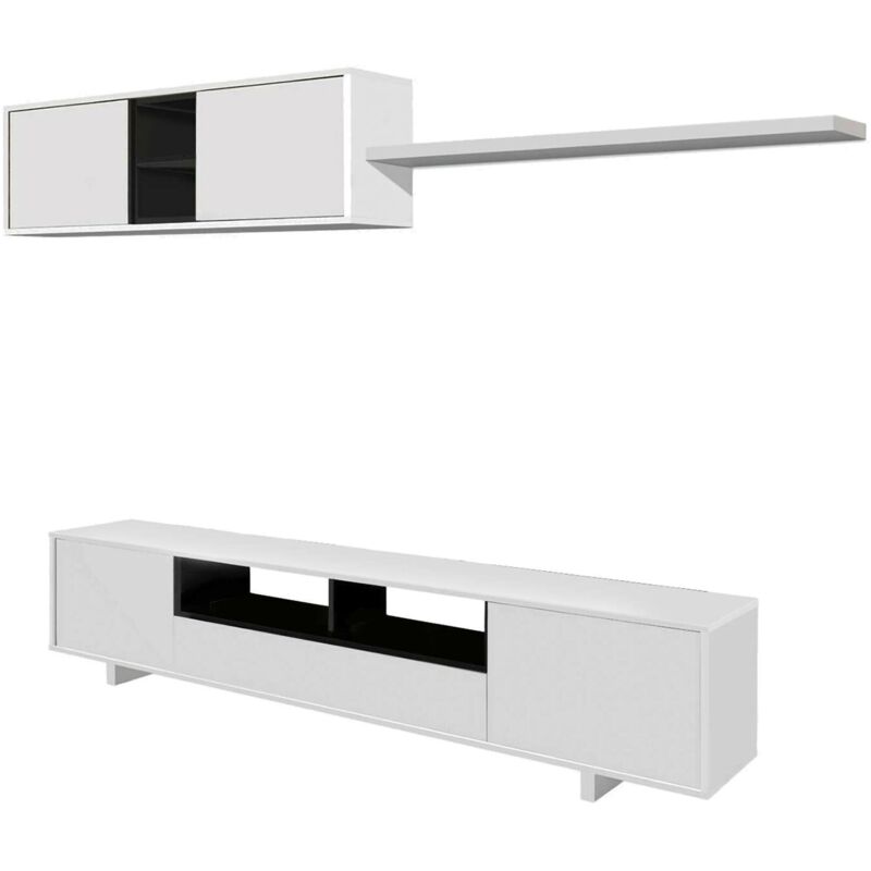 foto del prodotto dmora parete attrezzata hartford, mobile da soggiorno porta tv, composizione set salotto, set salotto con pensile, cm 260x41h46, bianco lucido, con