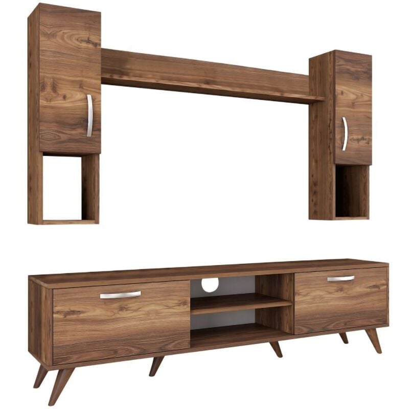 foto del prodotto dmora parete attrezzata tino, composizione soggiorno, mobile salotto multiuso, armadio porta tv, 180x35 h49 cm, noce