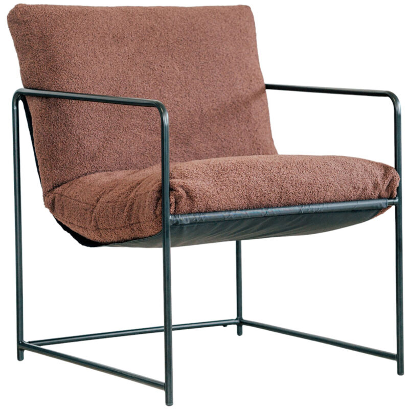 foto del prodotto dmora poltrona appare, poltrona rivestita in tessuto boucl , sedia imbottita, seduta con braccioli in metallo, 61x67h75 cm, marrone