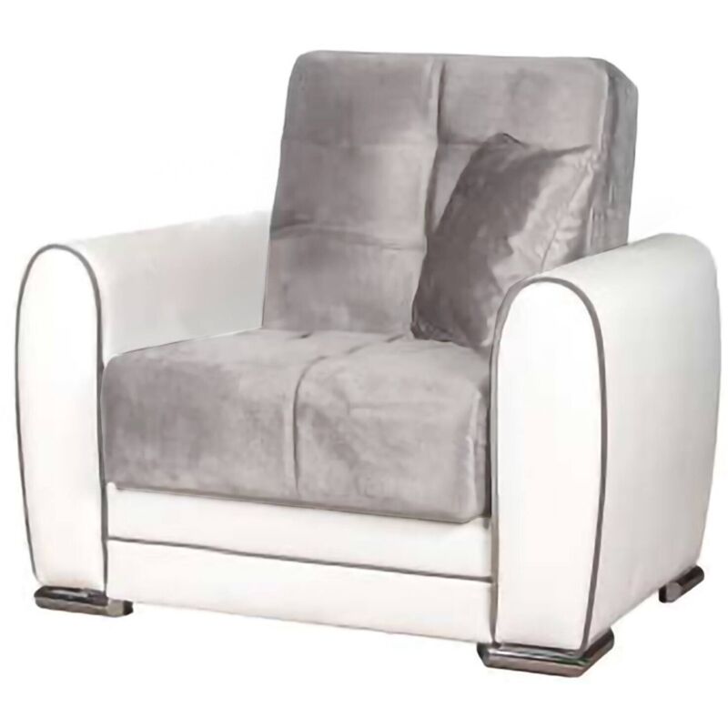 foto del prodotto dmora poltrona attiluccio, poltrona contenitore da salotto, trasformabile in letto , poltroncina relax in tessuto imbottito, 97x84h91 cm, bianco e