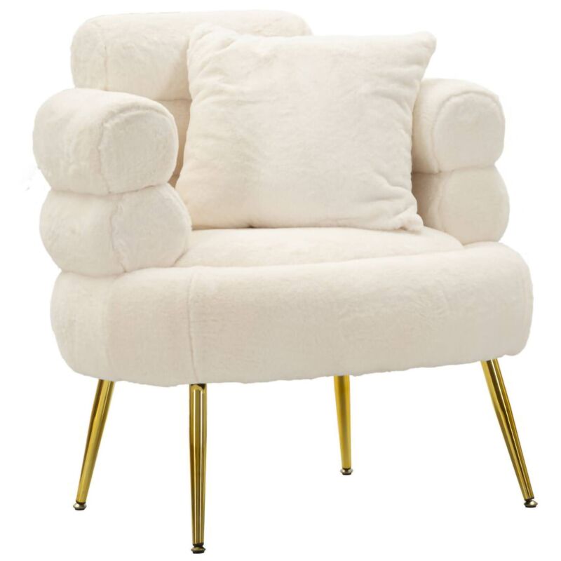 foto del prodotto dmora poltrona jurua, seduta imbottita, divano singolo da salotto, sedia con braccioli, 78x68 h85 cm, bianco e oro