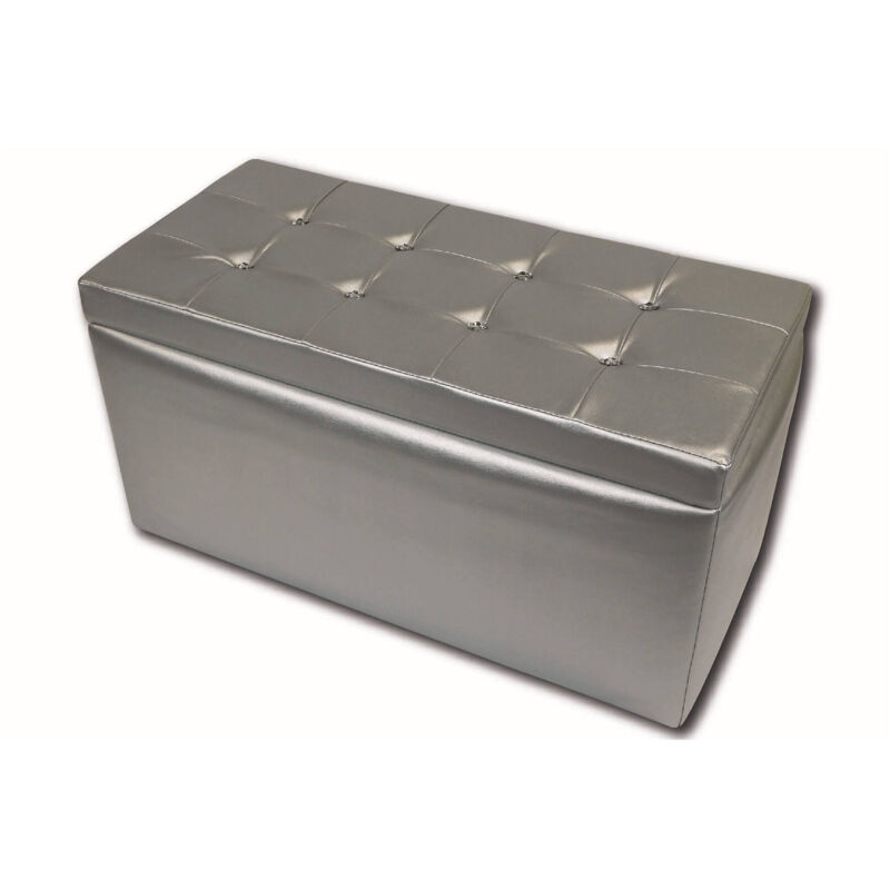 foto del prodotto dmora pouf contenitore in similpelle, colore argento, misure 90 x 45 x 45 cm, con imballo rinforzato