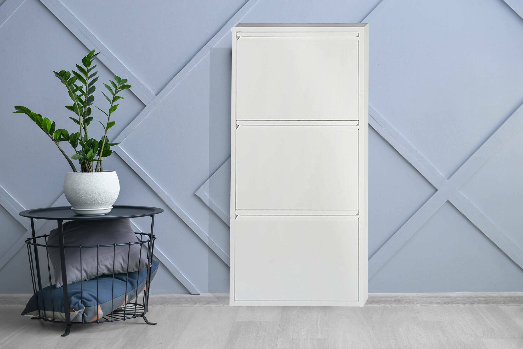 foto del prodotto dmora scarpiera alexa, mobile portascarpe in metallo, armadio da ingresso multiuso, mobiletto per calzature, 50x15h104 cm, bianco