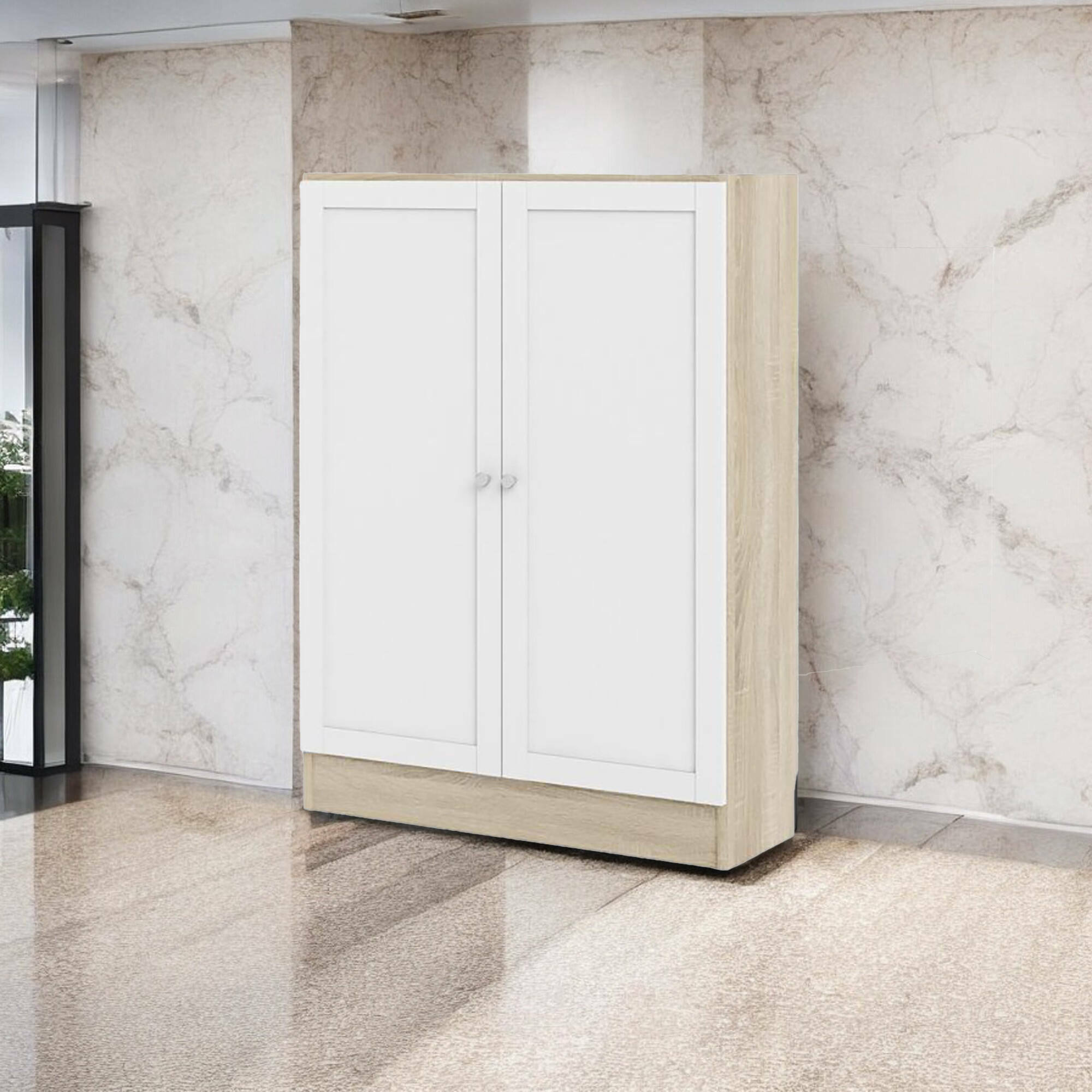 foto del prodotto dmora scarpiera ambre, mobile portascarpe, armadio da ingresso multiuso, mobiletto per calzature, 79x28 h107 cm, quercia e bianco