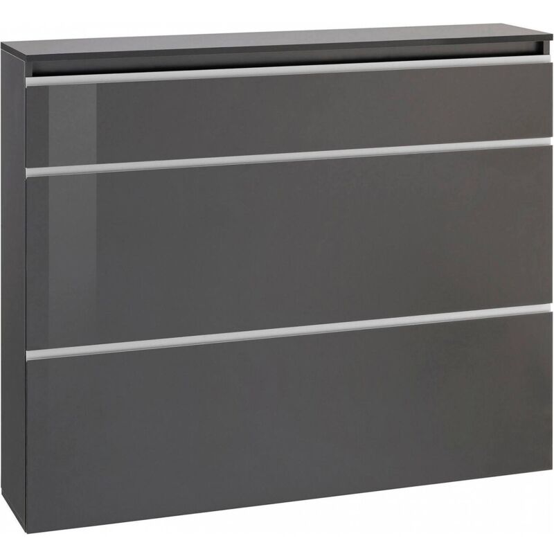 foto del prodotto dmora scarpiera amuri, mobile multiuso a 2 ante e 1 anta a ribalta, portascarpe da ingresso, 100 made in italy, cm 120x27h108, antracite lucido