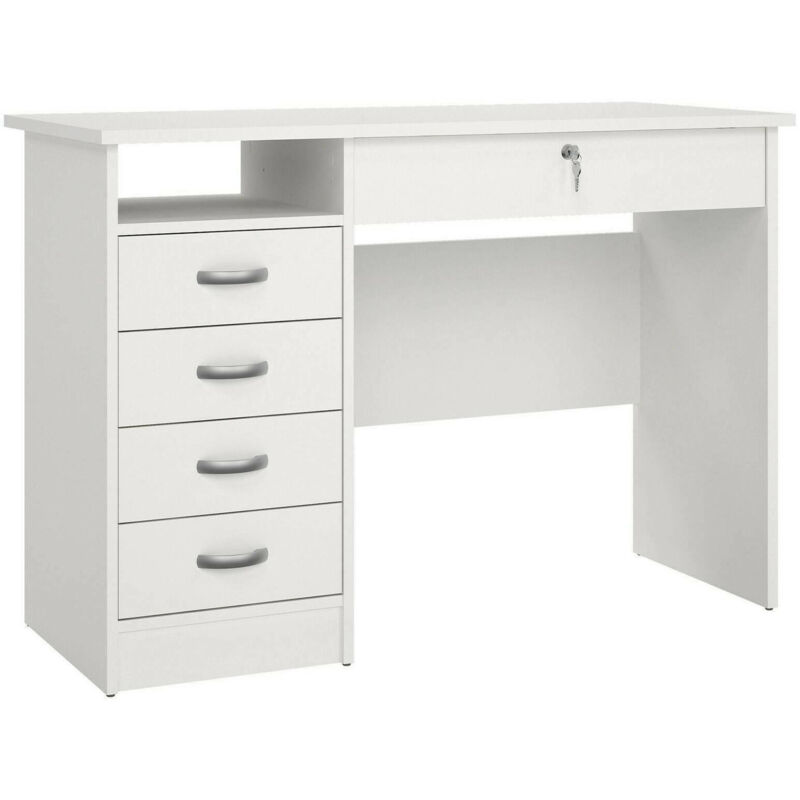foto del prodotto dmora scrivania a cinque cassetti, colore bianco, misure 109 x 75 x 48 cm, con imballo rinforzato