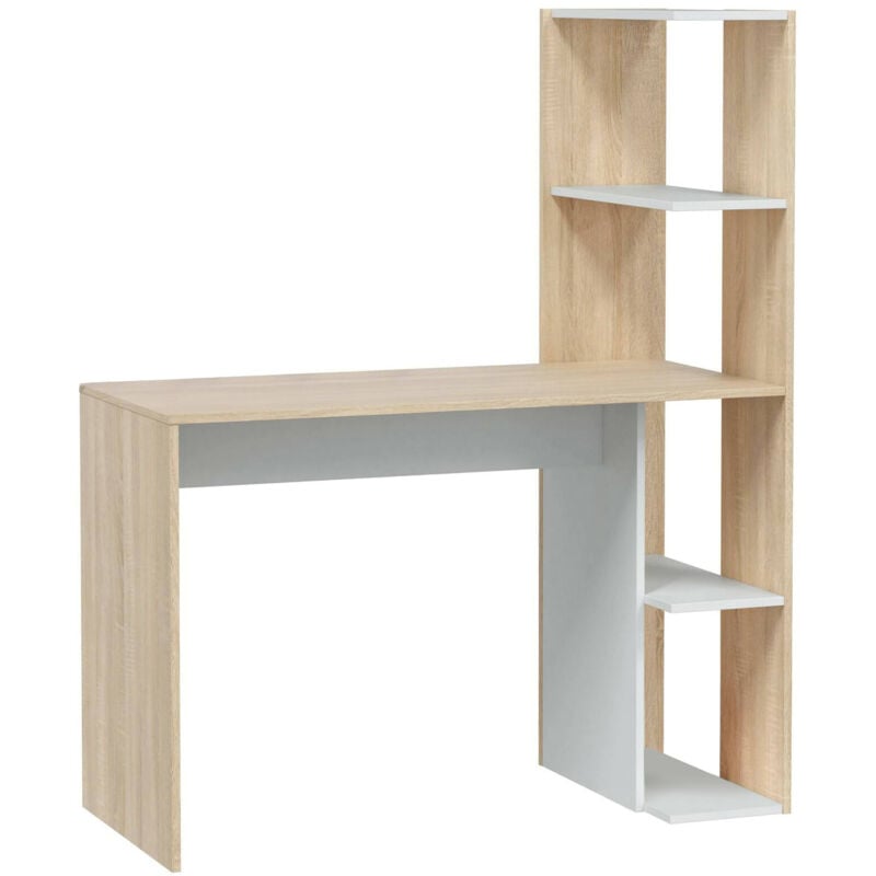 foto del prodotto dmora scrivania abba, scrittoio lineare con libreria, tavolo ufficio multiuso salvaspazio, 110x52h136 cm, bianco e rovere