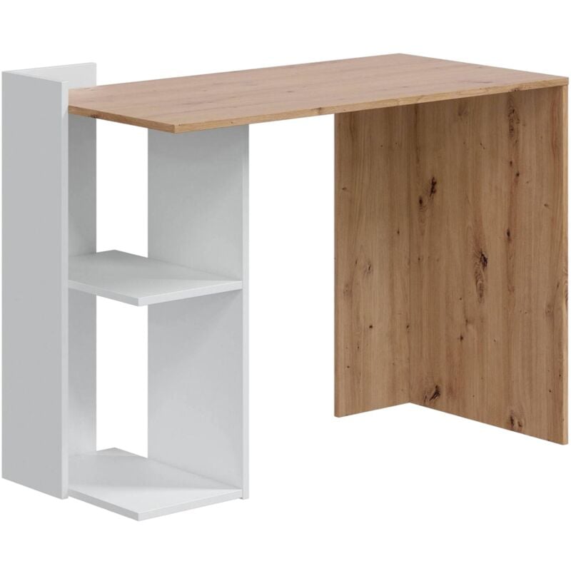 foto del prodotto dmora scrivania ablibla, scrittoio multifunzione reversibile multiposizione, tavolo da studio o ufficio porta pc con scaffale e ripiani, 100x52h78
