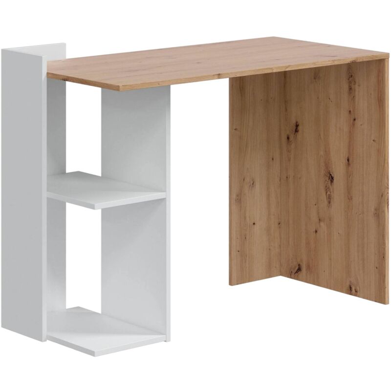 foto del prodotto dmora scrivania ablibla, scrittoio multifunzione reversibile multiposizione, tavolo da studio o ufficio porta pc con scaffale e ripiani, 100x52h78