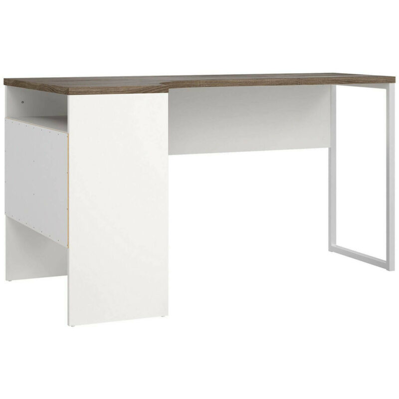 foto del prodotto dmora scrivania ad angolo con due cassetti, colore bianco e quercia, cm 145 x 76 x 81, con imballo rinforzato