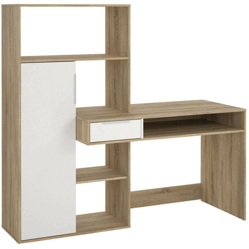 foto del prodotto dmora scrivania annalou, scrittoio multiuso, tavolo per ufficio porta pc, piano di lavoro, 163x60 h155 cm, quercia e bianco