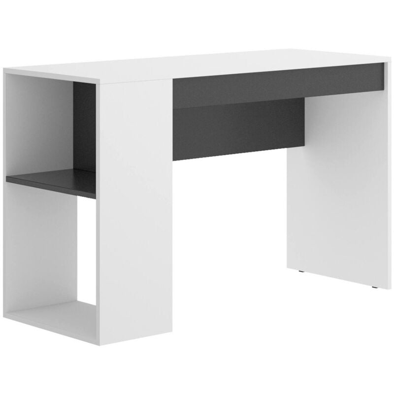 foto del prodotto dmora scrivania arianella, scrittoio multiuso da ufficio o cameretta, tavolo da studio lineare con scaffali, 115x50h74 cm, bianco e antracite