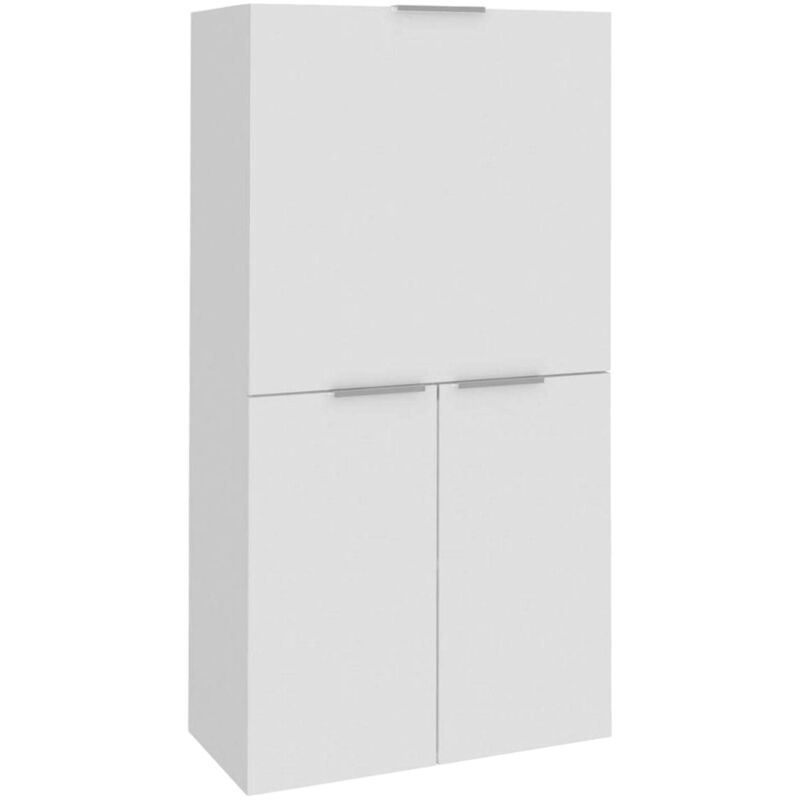foto del prodotto dmora scrivania con piano nascosto, made in italy, mobile con scaffali e piano da lavoro, armadio salvaspazio, cm 70x35h140, colore bianco lucido,