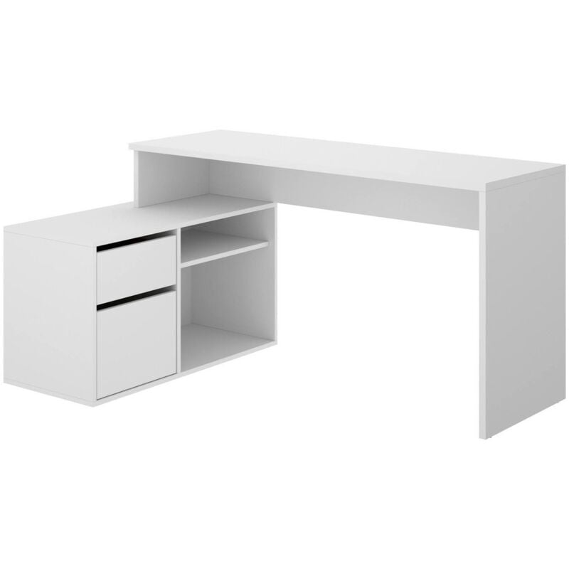 foto del prodotto dmora scrivania gardena, scrittoio multiposizione da ufficio o cameretta, tavolo da studio angolare multiuso, 139x92h75 cm, bianco, con imballo