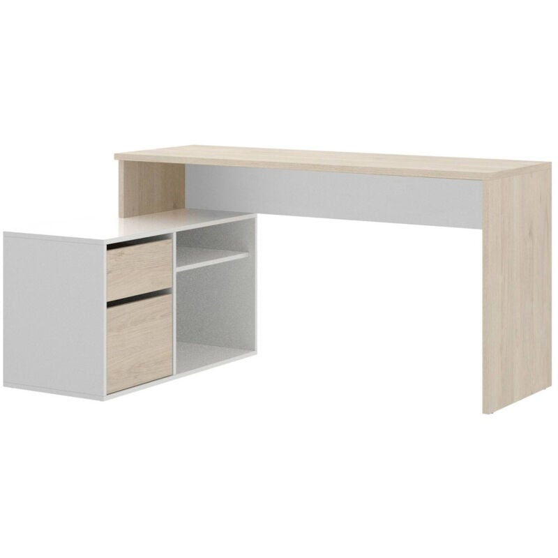 foto del prodotto dmora scrivania gardena, scrittoio multiposizione da ufficio o cameretta, tavolo da studio angolare multiuso, 139x92h75 cm, bianco e rovere, con