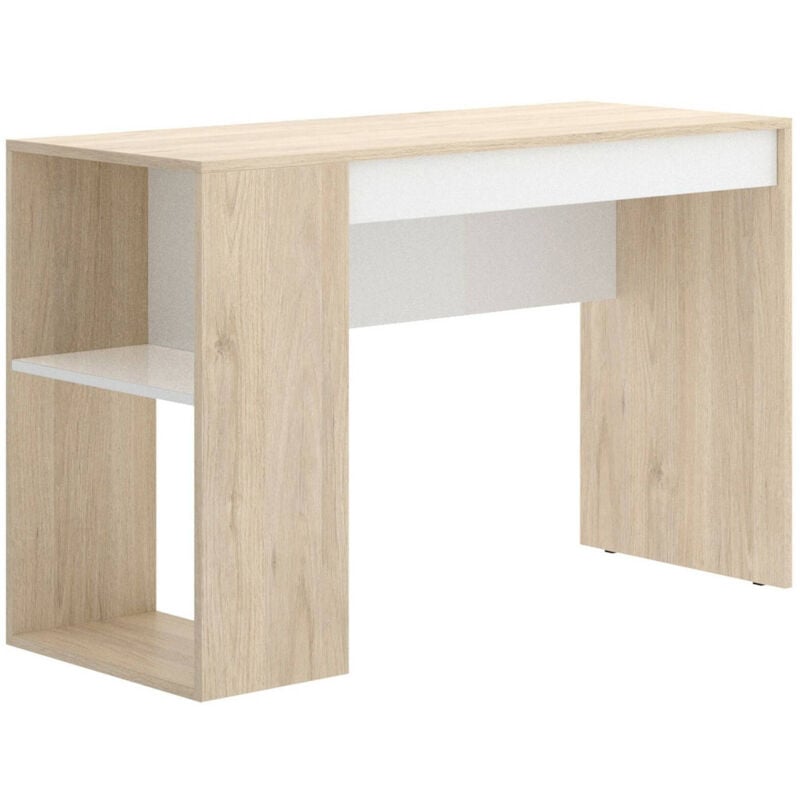 foto del prodotto dmora scrivania grigna, scrittoio multiuso da ufficio o cameretta, tavolo da studio lineare con scaffali, 115x50h74 cm, rovere e bianco, con