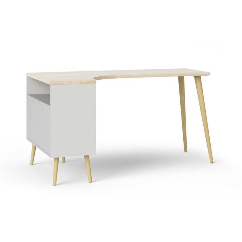 foto del prodotto dmora scrivania katherine, scrittoio multiuso, tavolo per ufficio porta pc, piano di lavoro, 145x81 h76 cm, bianco e quercia