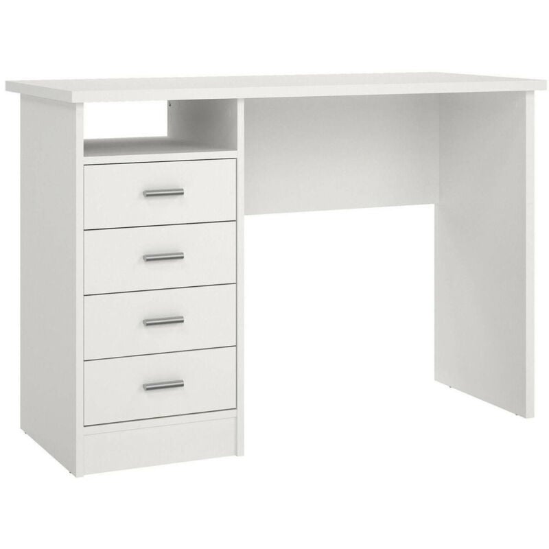 foto del prodotto dmora scrivania lineare con quattro cassetti, colore bianco, misure 110 x 76 x 48 cm, con imballo rinforzato