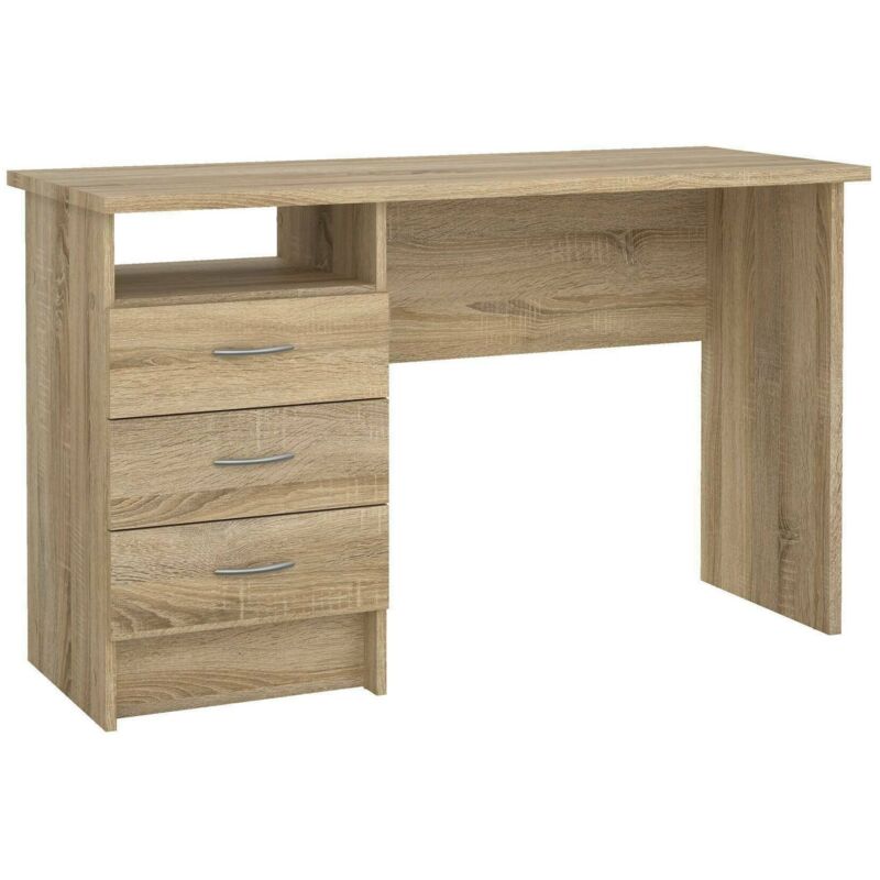 foto del prodotto dmora scrivania lineare con tre cassetti, colore rovere, misure 120 x 72 x 48 cm, con imballo rinforzato