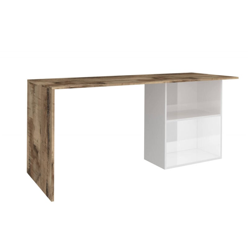 foto del prodotto dmora scrivania lineare per ufficio e studio con scaffale, made in italy, tavolo minimal, scrittoio porta pc, cm 110x50h75, colore bianco lucido e
