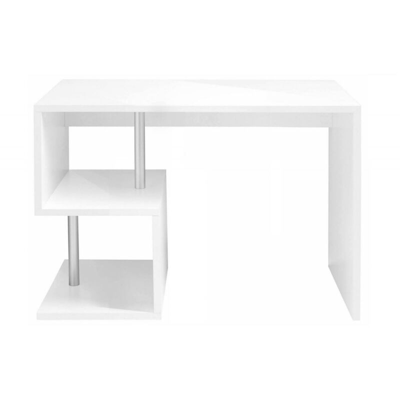 foto del prodotto dmora scrivania moderna ad esse per ufficio e studio con scaffale, made in italy, tavolo da computer, scrittoio porta pc, cm 100x50h78, colore bianco