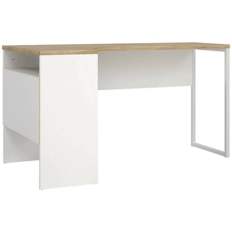 foto del prodotto dmora scrivania moire, scrittoio multiuso, tavolo per ufficio porta pc, piano di lavoro, 145x81 h77 cm, bianco e quercia