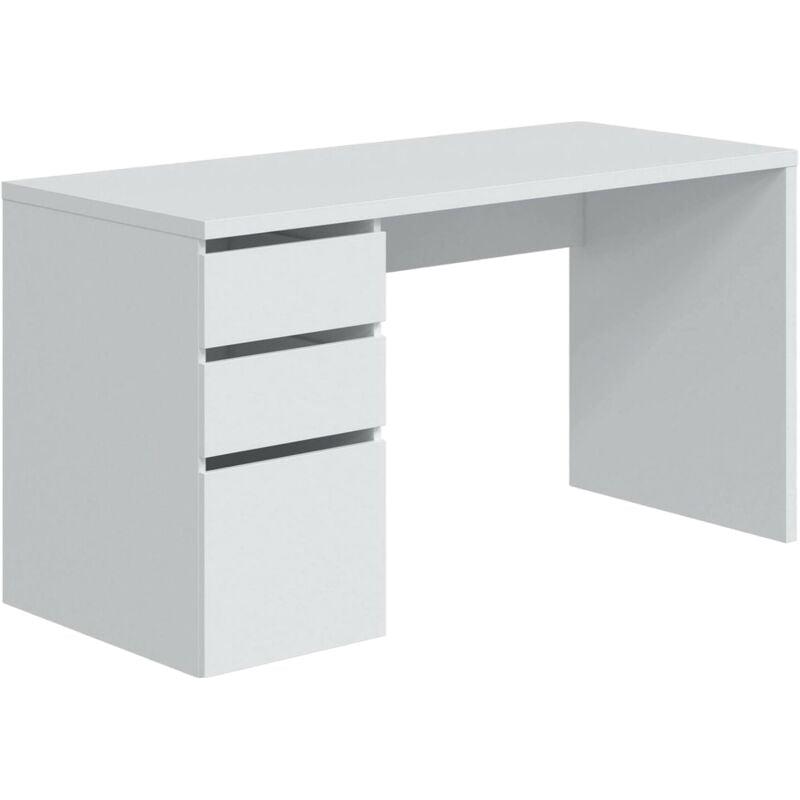 foto del prodotto dmora scrivania reedsport, scrittoio reversibile con 3 cassetti, tavolo ufficio salvaspazio multiposizione, 138x60h74 cm, bianco, con imballo