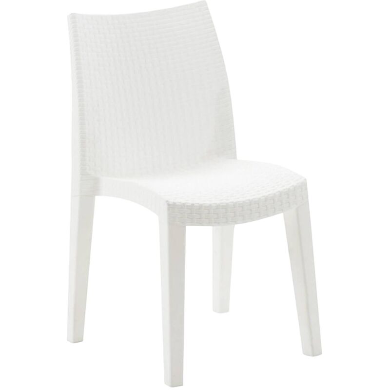 foto del prodotto dmora sedia da esterno, seduta da giardino, sedia per tavolo da pranzo, poltrona outdoor effetto rattan, 100 made in italy, cm 48x55h86, bianco