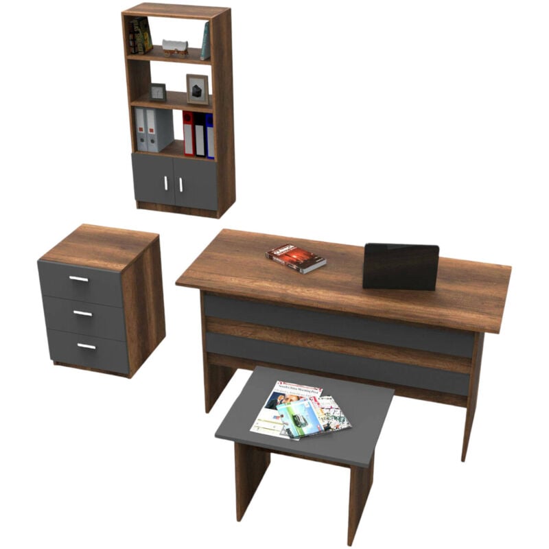 foto del prodotto dmora set da ufficio bosona, composizione da studio, kit ufficio, set scrivania e cassettiera, noce e antracite