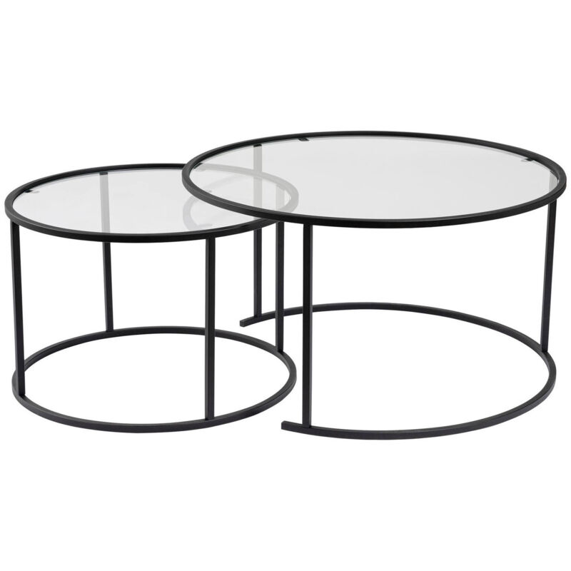 foto del prodotto dmora set di 2 tavolini da salotto aedion, tavolo basso da caff , portariviste per divano, ripiano da soggiorno, 80x80 h43 cm, nero e trasparente