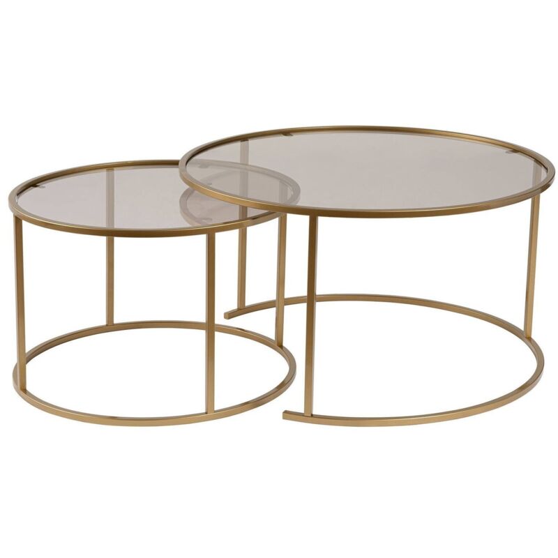 foto del prodotto dmora set di 2 tavolini da salotto ragalna, tavolo basso da caff , portariviste per divano, ripiano da soggiorno, 80x80 h43 cm, oro e bronzo