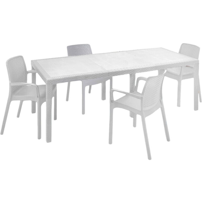 foto del prodotto dmora set salotto da esterno arret, ripiano allungabile da esterno con 4 sedie, tavolo e sedute da giardino effetto rattan, 100 made in italy,