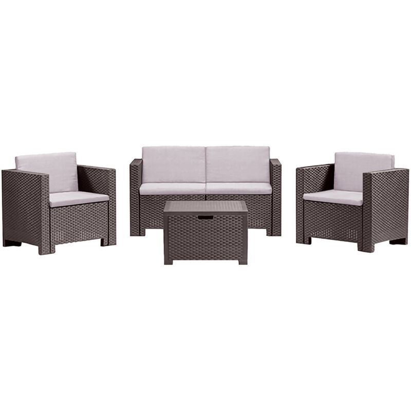 foto del prodotto dmora set salotto da esterno camisano, salottino outdoor, set da balcone o giardino, composizione soggiorno per esterni, made in italy, marrone