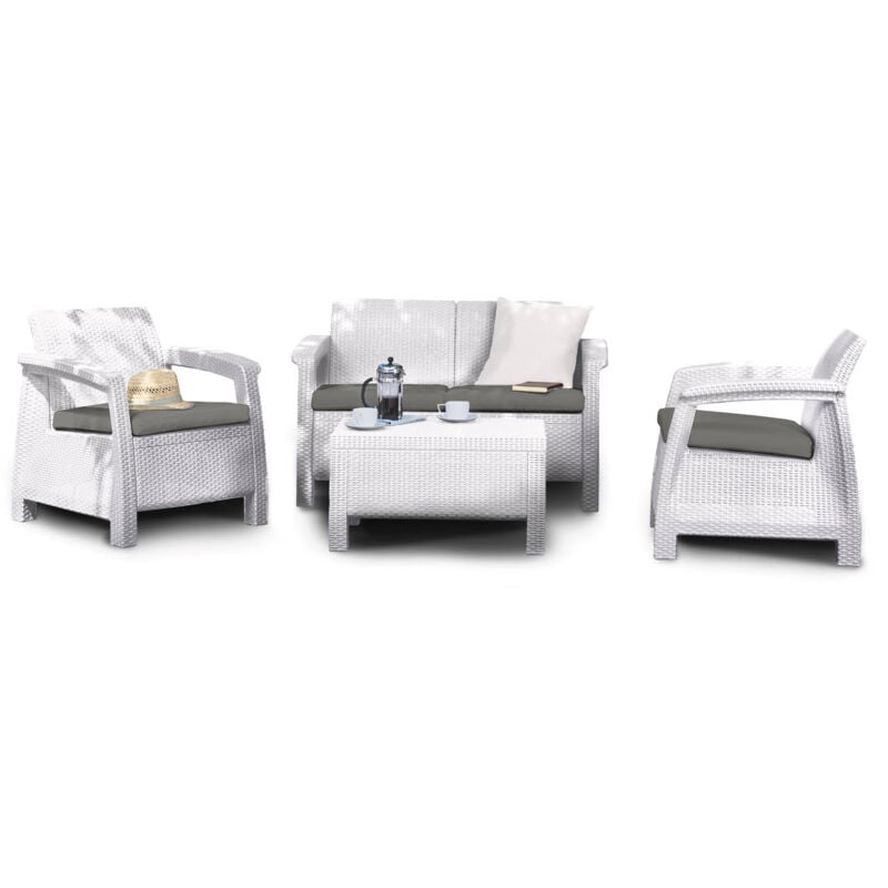 foto del prodotto dmora set salotto da esterno dolcedo, salottino outdoor, set da balcone o giardino, composizione soggiorno per esterni, 128x70 h79 cm, bianco