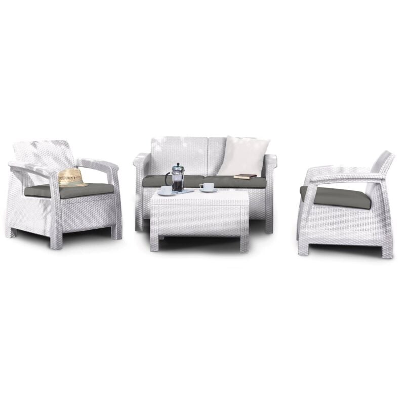 foto del prodotto dmora set salotto da esterno dolcedo, salottino outdoor, set da balcone o giardino, composizione soggiorno per esterni, 128x70 h79 cm, bianco