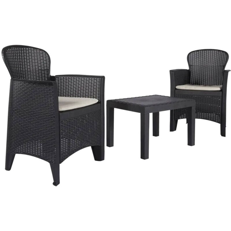 foto del prodotto dmora set salotto da esterno, set da giardino con 2 poltrone ed 1 tavolino, salottino effetto rattan con cuscini, 100 made in italy, antracite