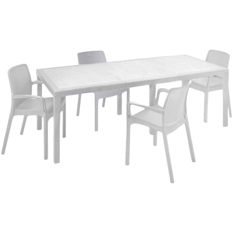 foto del prodotto dmora set tavolo e sedie cortanze, salottino indoor, tavolo rettangolare allungabile con 4 sedie con braccioli, made in italy, bianco