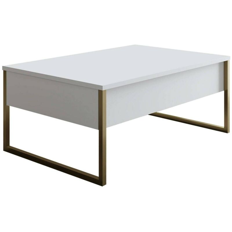 foto del prodotto dmora tavolino da salotto lavinia, tavolo basso da caff , portariviste per divano, ripiano da soggiorno, 90x60h40 cm, bianco e oro