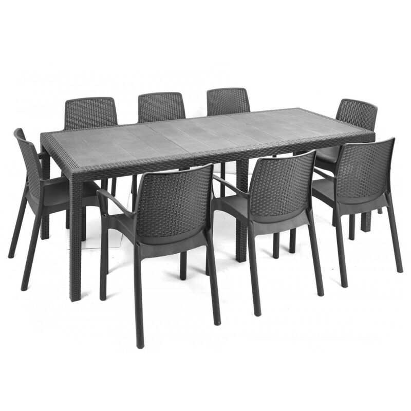 foto del prodotto dmora tavolo da esterno abbaviva, ripiano rettangolare allungabile da pranzo, tavolo da giardino estensibile effetto rattan, 100 made in italy,