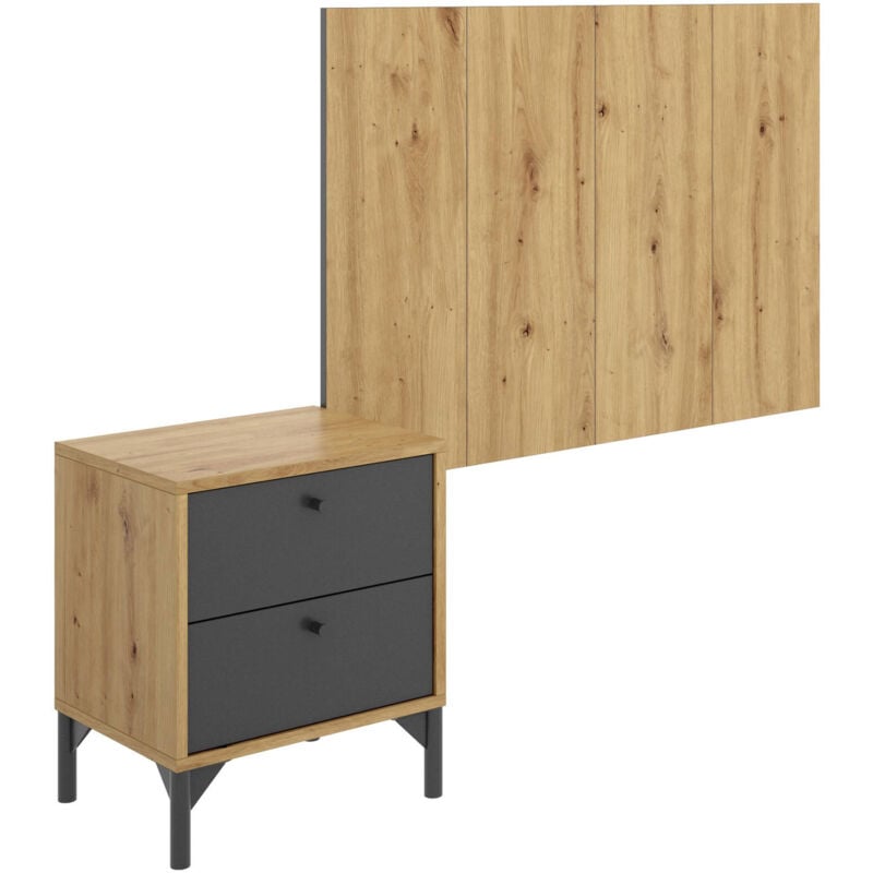 foto del prodotto dmora testiera letto lily, spalliera letto per camera singola, testata per letto singolo con 1 comodino, 99x3h61 cm, rovere e antracite