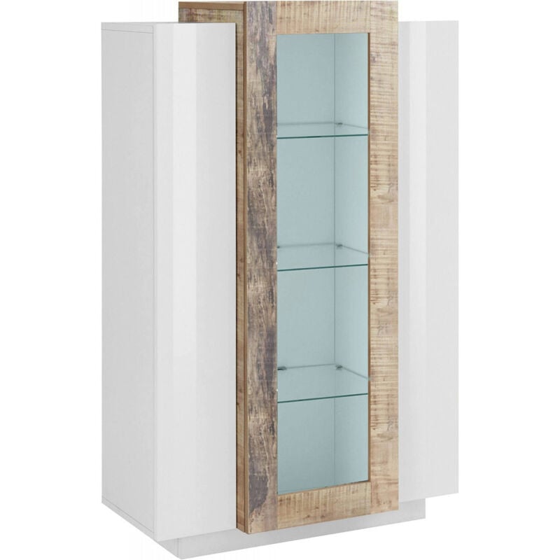 foto del prodotto dmora vetrina ablaze, credenza con tre ante, mobile da soggiorno multiuso, 100 made in italy, cm 80x38h121, bianco lucido e acero
