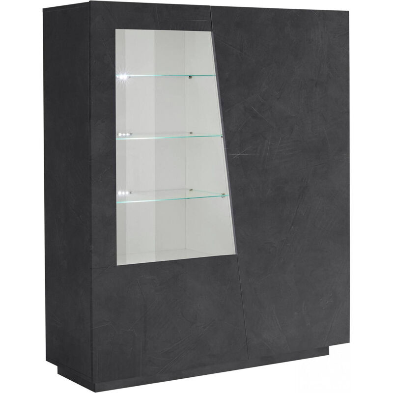 foto del prodotto dmora vetrina ask, credenza con anta a vetro, mobile da soggiorno multiuso con luce led, 100 made in italy, cm 120x43h146, ardesia