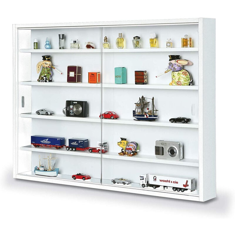 foto del prodotto dmora vetrina con ripiani interni, colore bianco, misure 60 x 10 x 80 cm, con imballo rinforzato