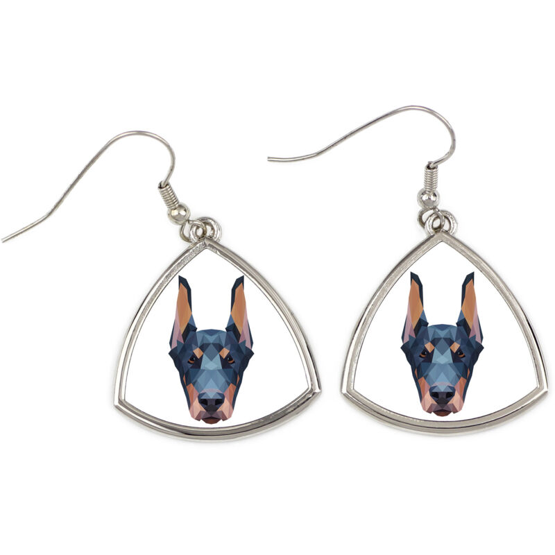 foto del prodotto doberman, dobermann i - orecchini con foto e scritta geometrica cane art-dog