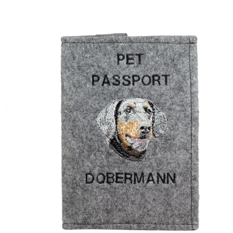 foto del prodotto doberman, dobermann i portapassaporto per cani, portadocumenti, regalo per viaggiatori di art dog