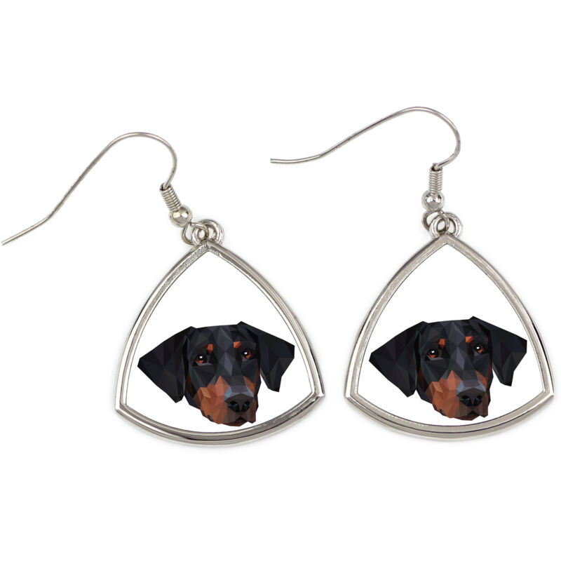 foto del prodotto doberman, dobermann - orecchini con foto e scritta geometrica cane art-dog